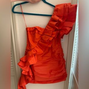 CELIA B ONE SHOULDER ORANGE DRESS NWT